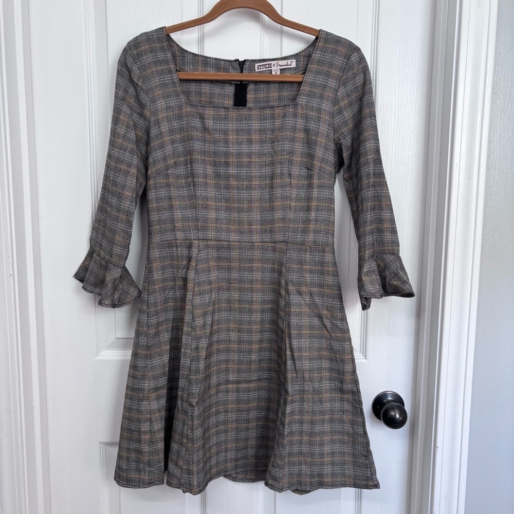 Plaid Bell Sleeve Dress | Gypsies & Moondust M